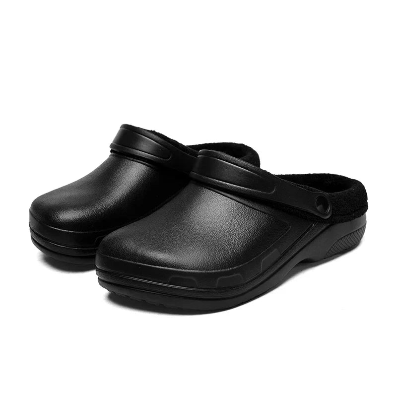 Papuci tip clog pentru bărbați, căptușiți cu fleece, cu design ventilat și barete rotative la călcâi – încălțăminte de iarnă călduroasă pentru acasă, grădinărit și purtare zilnică