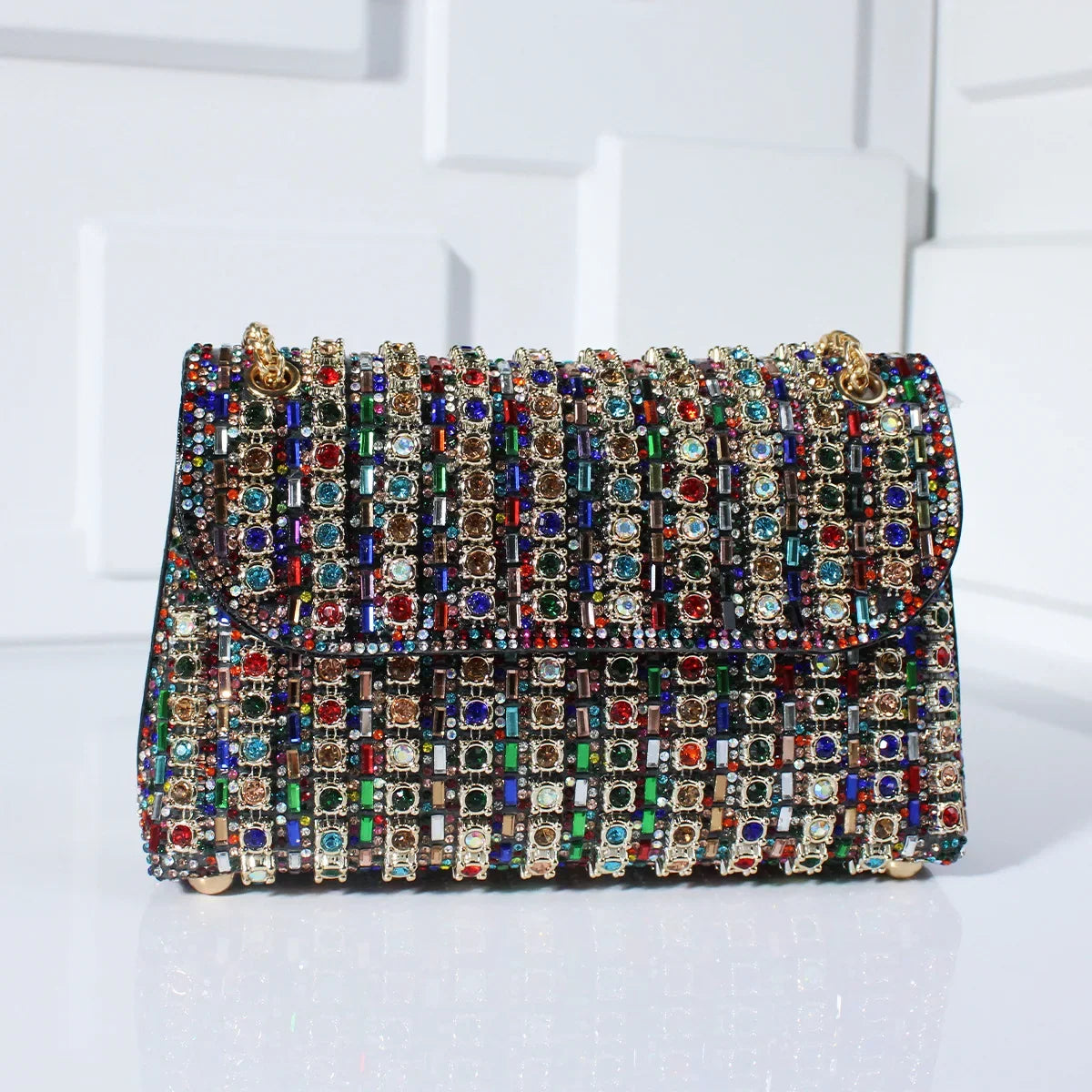 Women's mini shoulder bag with rhinestones and chain strap - elegant, glittering evening bag for parties and special occasions