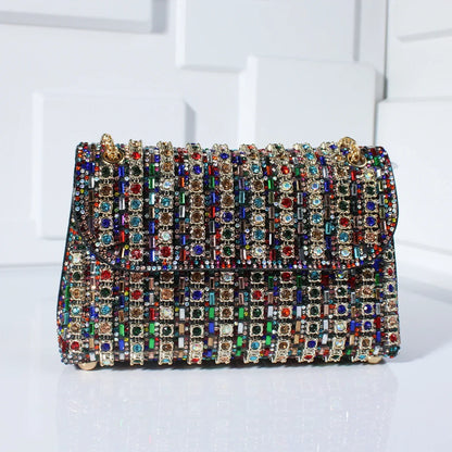 Women's mini shoulder bag with rhinestones and chain strap - elegant, glittering evening bag for parties and special occasions