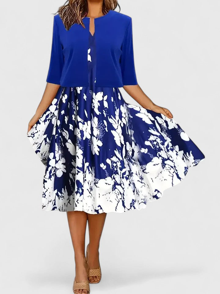Rochie midi în linie A, cu imprimeu și mâneci trei sferturi – rochie elegantă pentru uz zilnic, birou, petreceri și ocazii speciale
