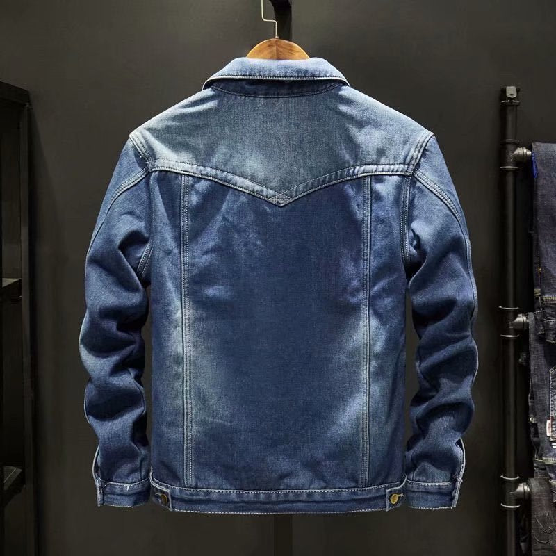 Jachetă trucker din denim pentru bărbați, căptușită cu fleece, cu închidere cu nasturi și croială lejeră – jachetă călduroasă pentru toamnă, iarnă, purtare zilnică și timp liber