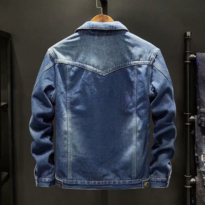 Jachetă trucker din denim pentru bărbați, căptușită cu fleece, cu închidere cu nasturi și croială lejeră – jachetă călduroasă pentru toamnă, iarnă, purtare zilnică și timp liber