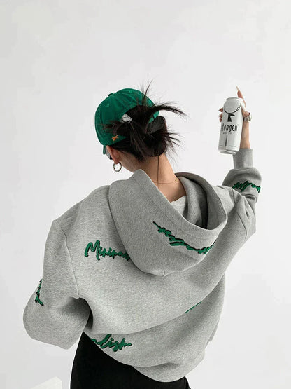Sudadera con capucha extragrande para mujer, con estampado gráfico y mangas largas - Pulóver informal para uso diario, tiempo libre y estilo urbano