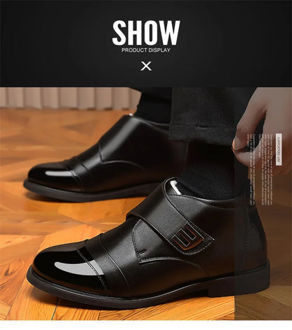 Męskie zimowe botki za kostkę z polarową podszewką i zapięciem na rzep – ciepłe botki w stylu smart casual na chłodne dni, do noszenia na co dzień i aktywności na świeżym powietrzu