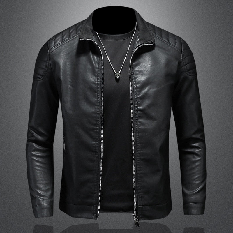 Cazadora moto de cuero para hombre con hombros acolchados – Cazadora cortavientos para uso diario, vida urbana y estilo de fin de semana