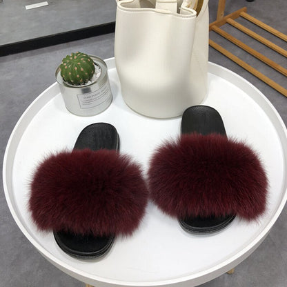 Women's Fluffy Slippers with Fur Strap and Open Toe – Soft Slip-On Slippers for Cozy Days at Home and Casual Wear