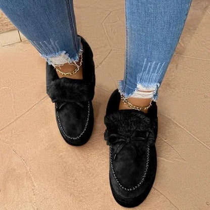 Mocasines de invierno para mujer forrados de felpa, con borde de piel sintética y suela de plataforma – loafers cálidos sin cordones para días fríos, uso diario y tiempo libre