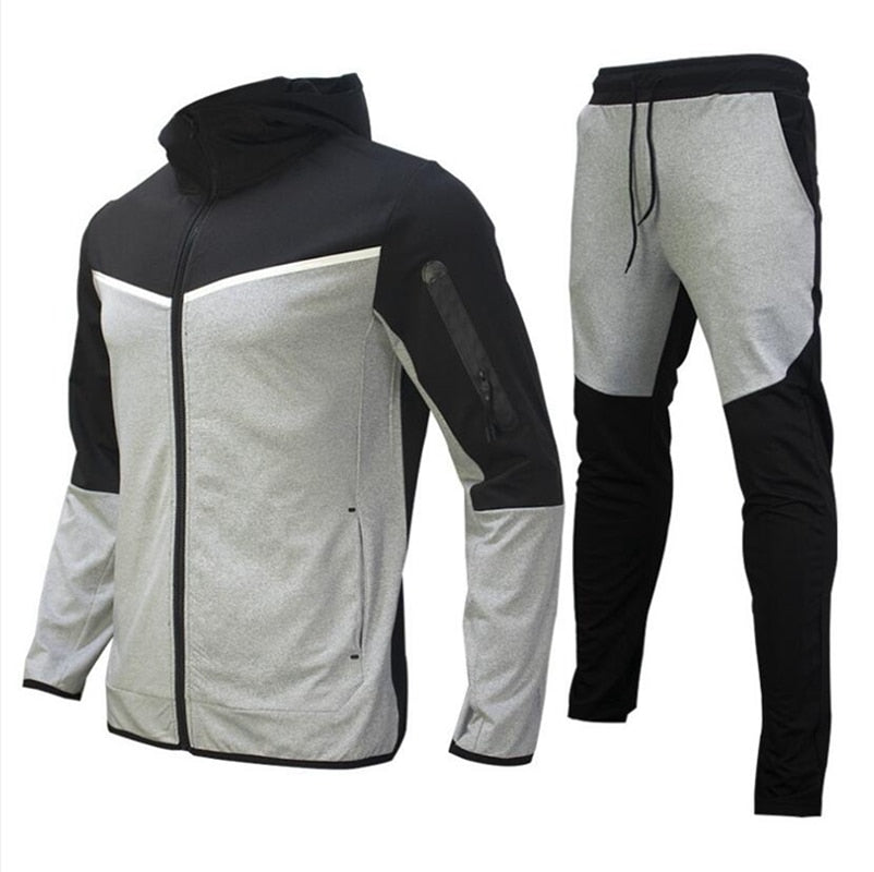 Trening bărbătesc din 2 piese, cu glugă, fermoar și pantaloni jogger tapered cu șnur – set sport pentru antrenament, timp liber și uz zilnic