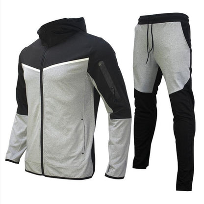Trening bărbătesc din 2 piese, cu glugă, fermoar și pantaloni jogger tapered cu șnur – set sport pentru antrenament, timp liber și uz zilnic