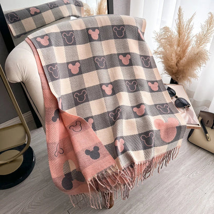 Dame Tykt Vinterhalstørklæde I Cashmere Med Print Og Frynser – Varmt Og Elegant Tørklæde Til Kolde Dage, Hverdagsbrug Og Vinterstil