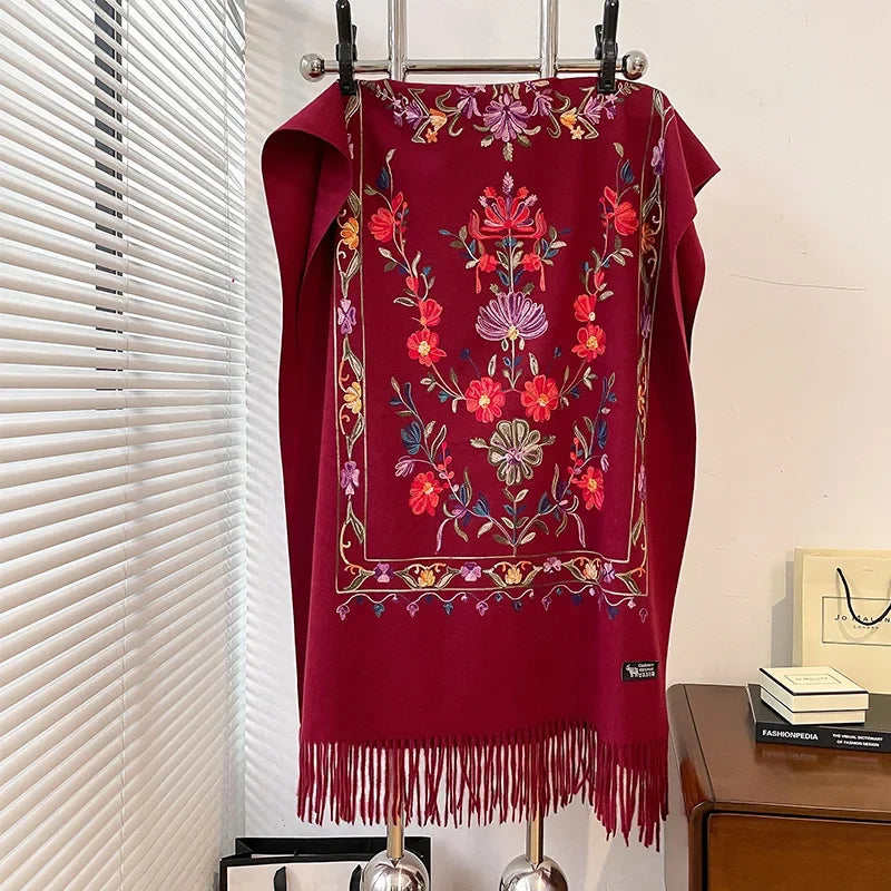 Dame Blødt Oversized Vinterhalstørklæde I Cashmere Med Print Og Frynser – Elegant Tørklæde Til Kolde Dage, Hverdagsbrug Og Vinterstil