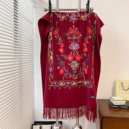 Dame Blødt Oversized Vinterhalstørklæde I Cashmere Med Print Og Frynser – Elegant Tørklæde Til Kolde Dage, Hverdagsbrug Og Vinterstil