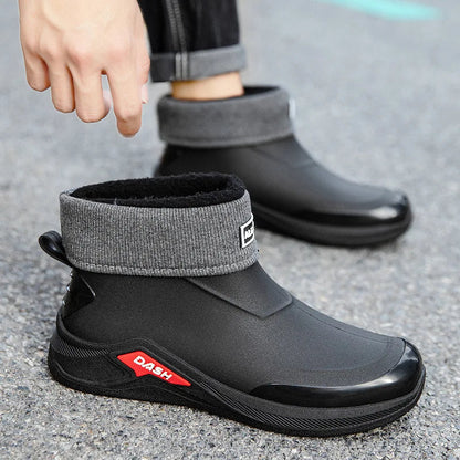 Botas de lluvia de invierno impermeables para hombre con forro de algodón y suela antideslizante - calzado práctico para actividades al aire libre, días lluviosos, invierno y uso diario