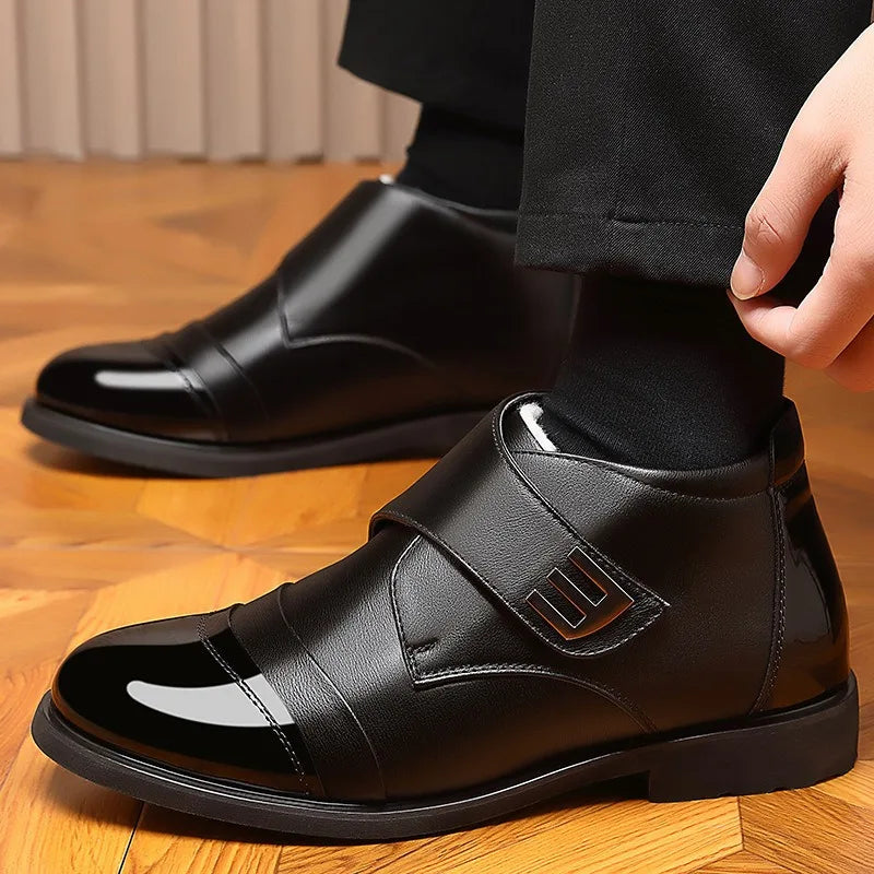 Męskie zimowe botki za kostkę z polarową podszewką i zapięciem na rzep – ciepłe botki w stylu smart casual na chłodne dni, do noszenia na co dzień i aktywności na świeżym powietrzu