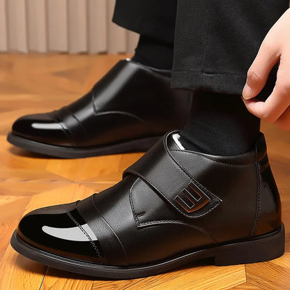 Męskie zimowe botki za kostkę z polarową podszewką i zapięciem na rzep – ciepłe botki w stylu smart casual na chłodne dni, do noszenia na co dzień i aktywności na świeżym powietrzu