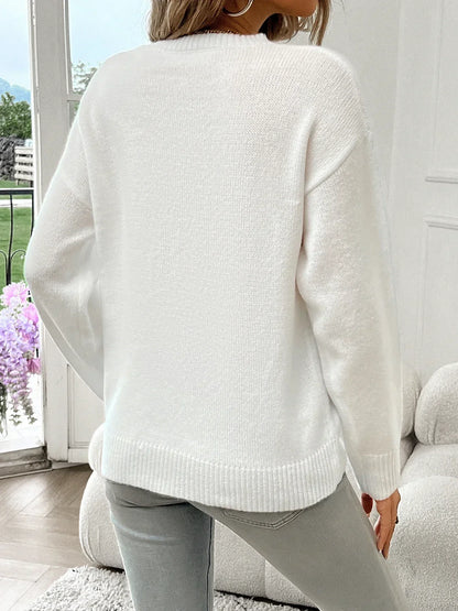 Women's American flag print sweater with crew neck and long sleeves - a casual sweater for fall, winter, and everyday wear