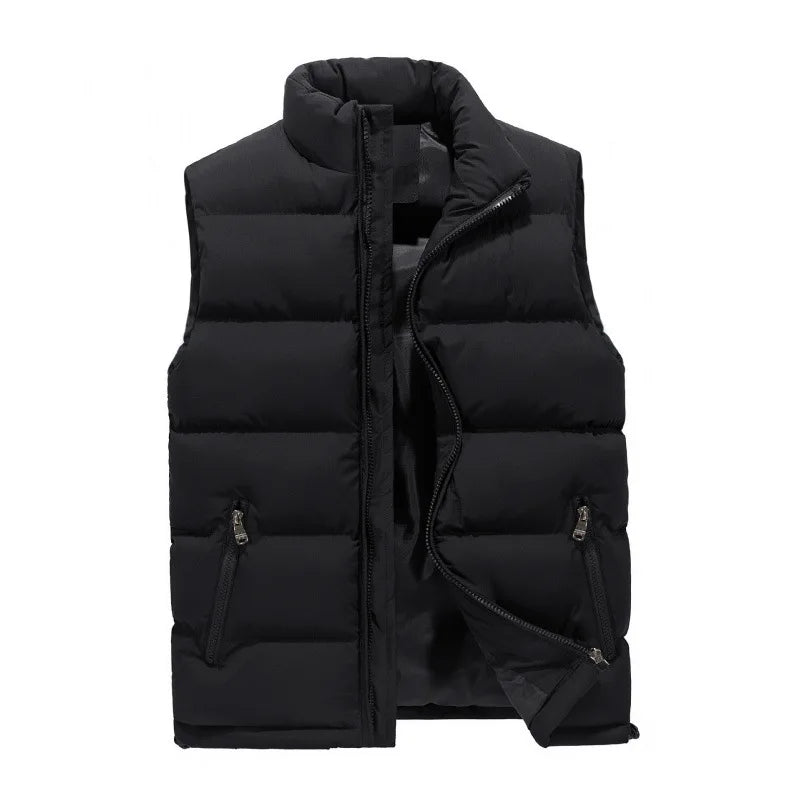Chaleco acolchado tipo puffer para hombre con cuello alto y bolsillos con cremallera - capa de invierno cálida y sin mangas para días fríos, uso diario y tiempo libre