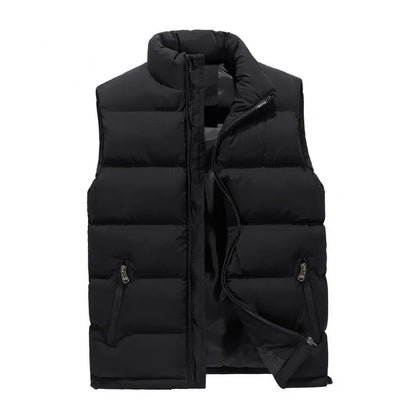 Chaleco acolchado tipo puffer para hombre con cuello alto y bolsillos con cremallera - capa de invierno cálida y sin mangas para días fríos, uso diario y tiempo libre