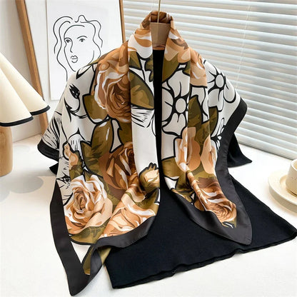 Dame Let Firkantet Tørklæde Med Satin-følelse Og Print – Elegant Tørklæde Til Hår, Hals Og Alsidig Styling Året Rundt