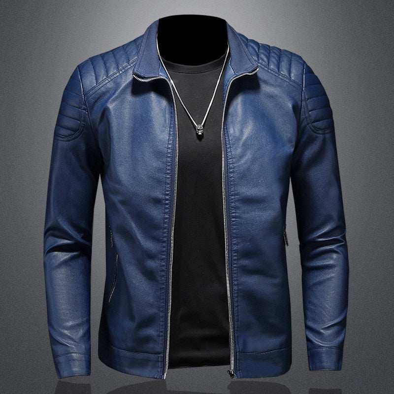 Cazadora moto de cuero para hombre con hombros acolchados – Cazadora cortavientos para uso diario, vida urbana y estilo de fin de semana