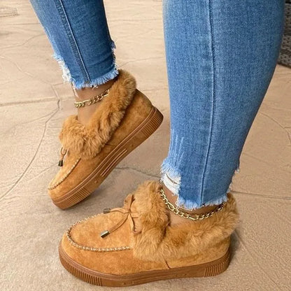 Mocasines de invierno para mujer forrados de felpa, con borde de piel sintética y suela de plataforma – loafers cálidos sin cordones para días fríos, uso diario y tiempo libre