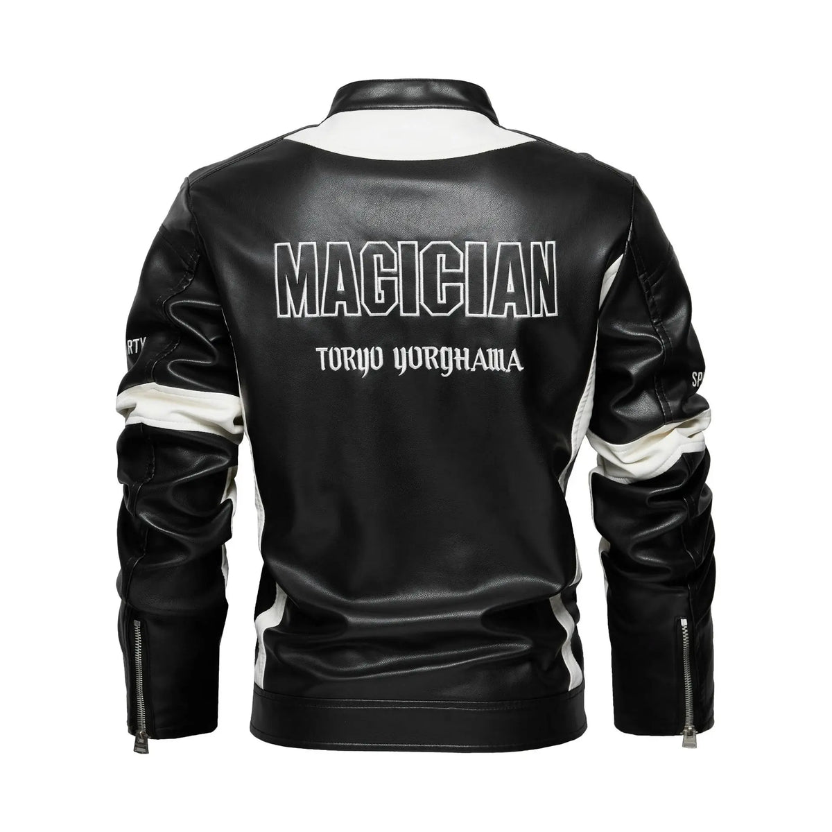 Pánská kožená motorkářská bunda s výšivkou, zipem a stojáčkem – bunda inspirovaná závodním stylem na podzim, každý den, volný čas i streetwear