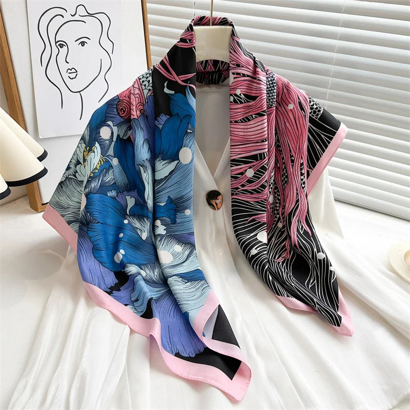 Dame Let Firkantet Tørklæde Med Satin-følelse Og Print – Elegant Tørklæde Til Hår, Hals Og Alsidig Styling Året Rundt