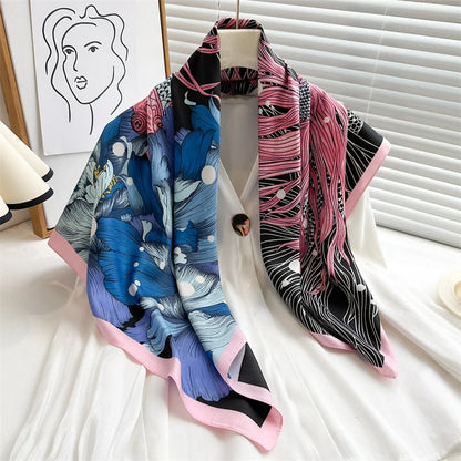 Dame Let Firkantet Tørklæde Med Satin-følelse Og Print – Elegant Tørklæde Til Hår, Hals Og Alsidig Styling Året Rundt