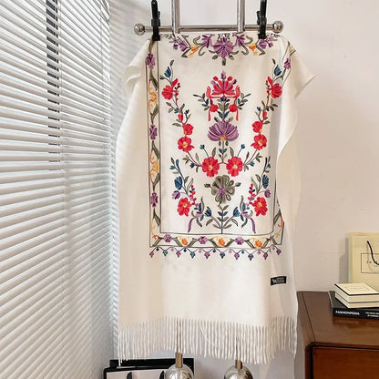 Dame Blødt Oversized Vinterhalstørklæde I Cashmere Med Print Og Frynser – Elegant Tørklæde Til Kolde Dage, Hverdagsbrug Og Vinterstil