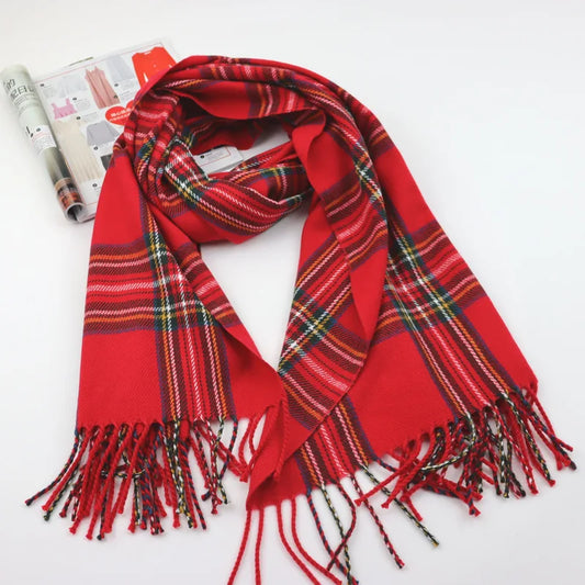Women's Soft Winter Scarf with Print, Fringes, and a Cashmere Feel - Elegant Scarf for Autumn, Winter, and Everyday Wear