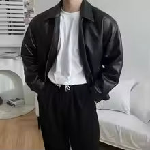 Herre Oversized Jakke Med Lynlås Og Klassisk Krave