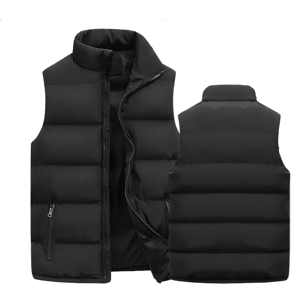 Chaleco acolchado tipo puffer para hombre con cuello alto y bolsillos con cremallera - capa de invierno cálida y sin mangas para días fríos, uso diario y tiempo libre