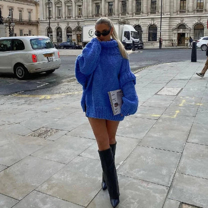 Dámský chunky rolák z úpletu v oversized střihu – teplý zimní pulovr do chladných dnů, na každý den a vrstvený styling