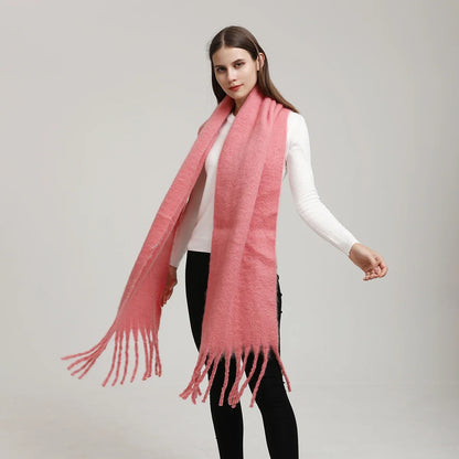 Damski oversize’owy zimowy szalik z kaszmiru z miękkimi chwostami – elegancki i ciepły szalik na jesień, zimę i na co dzień
