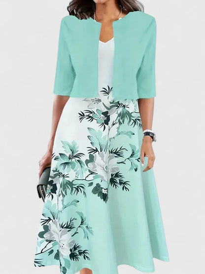Rochie midi în linie A, cu imprimeu și mâneci trei sferturi – rochie elegantă pentru uz zilnic, birou, petreceri și ocazii speciale