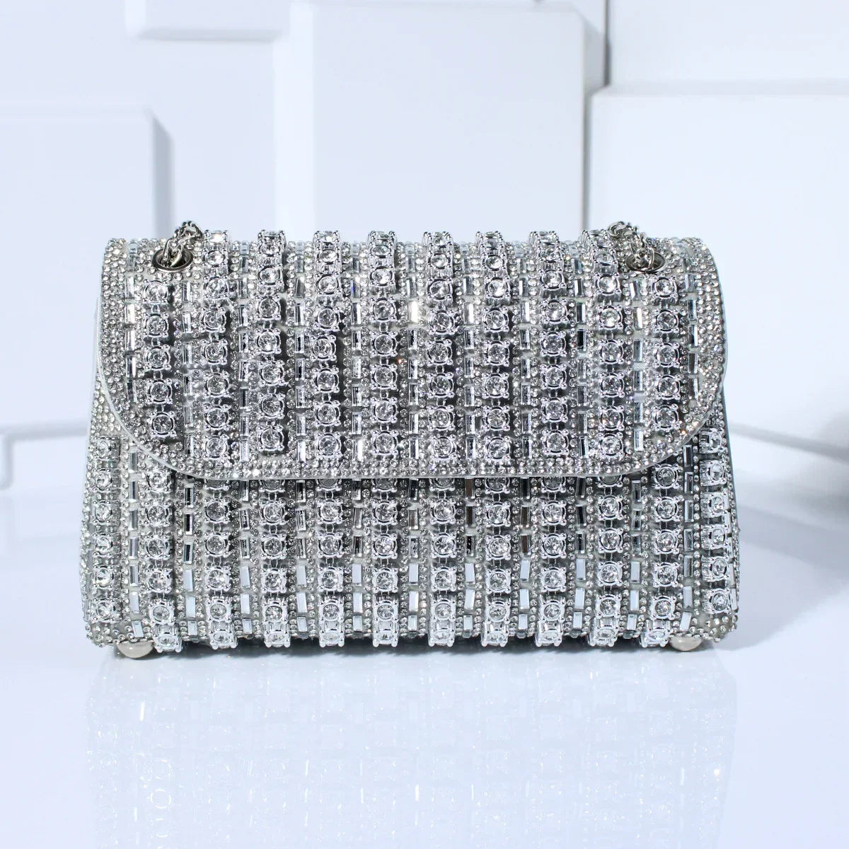 Women's mini shoulder bag with rhinestones and chain strap - elegant, glittering evening bag for parties and special occasions
