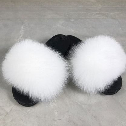Women's Fluffy Slippers with Fur Strap and Open Toe – Soft Slip-On Slippers for Cozy Days at Home and Casual Wear