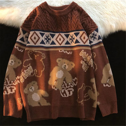 Jersey de punto de ochos para mujer con motivo de osito - Prenda de punto invernal acogedora para los días fríos, el día a día y el tiempo libre