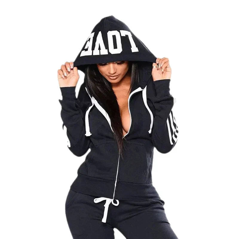 Conjunto deportivo de mujer con capucha – Conjunto informal de 2 piezas para gimnasio, tiempo libre, relajarse y uso diario
