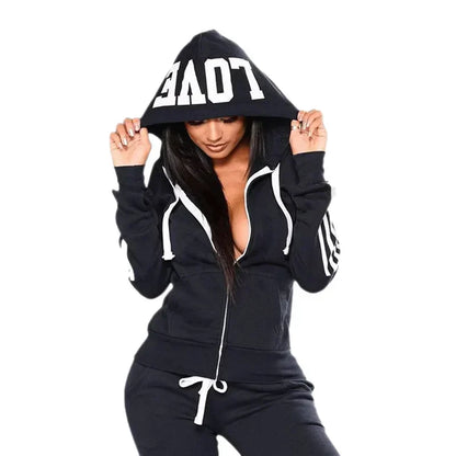 Conjunto deportivo de mujer con capucha – Conjunto informal de 2 piezas para gimnasio, tiempo libre, relajarse y uso diario