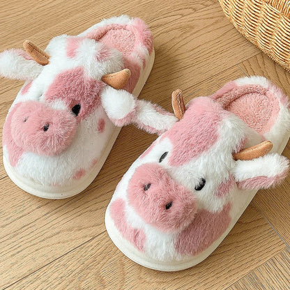 Women's Plush-Lined Cow Slippers with Closed Toe and Cute Animal Design - Warm House Slippers for Home, Relaxation and Everyday Use