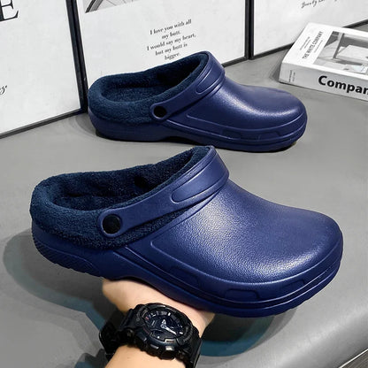 Papuci tip clog pentru bărbați, căptușiți cu fleece, cu design ventilat și barete rotative la călcâi – încălțăminte de iarnă călduroasă pentru acasă, grădinărit și purtare zilnică