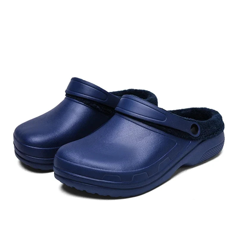 Papuci tip clog pentru bărbați, căptușiți cu fleece, cu design ventilat și barete rotative la călcâi – încălțăminte de iarnă călduroasă pentru acasă, grădinărit și purtare zilnică
