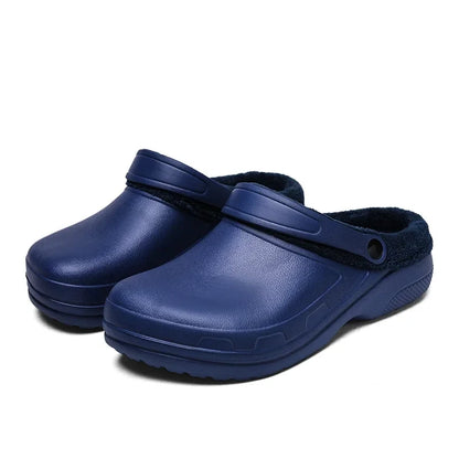 Papuci tip clog pentru bărbați, căptușiți cu fleece, cu design ventilat și barete rotative la călcâi – încălțăminte de iarnă călduroasă pentru acasă, grădinărit și purtare zilnică