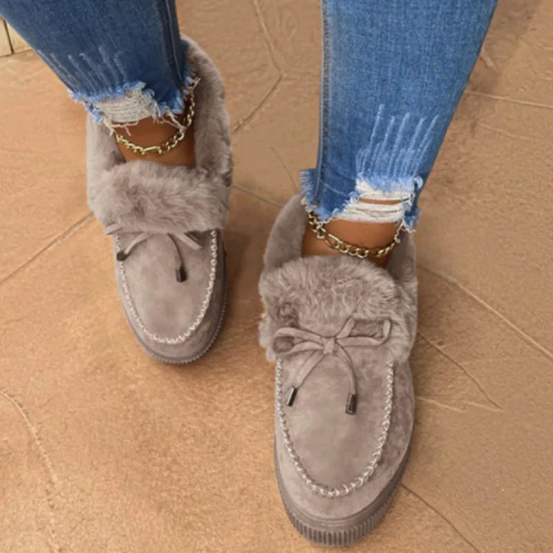 Mocasines de invierno para mujer forrados de felpa, con borde de piel sintética y suela de plataforma – loafers cálidos sin cordones para días fríos, uso diario y tiempo libre