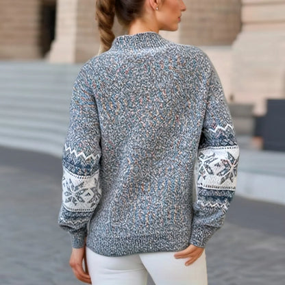 Dame Nordisk Striksweater Med Snefnug Og Høj Hals – Varm Fair Isle-pullover Til Vinter, Hverdagsbrug Og Festlig Stil