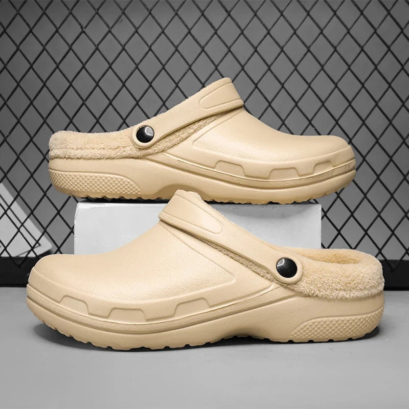 Papuci tip clog pentru bărbați, căptușiți cu fleece, cu design ventilat și barete rotative la călcâi – încălțăminte de iarnă călduroasă pentru acasă, grădinărit și purtare zilnică