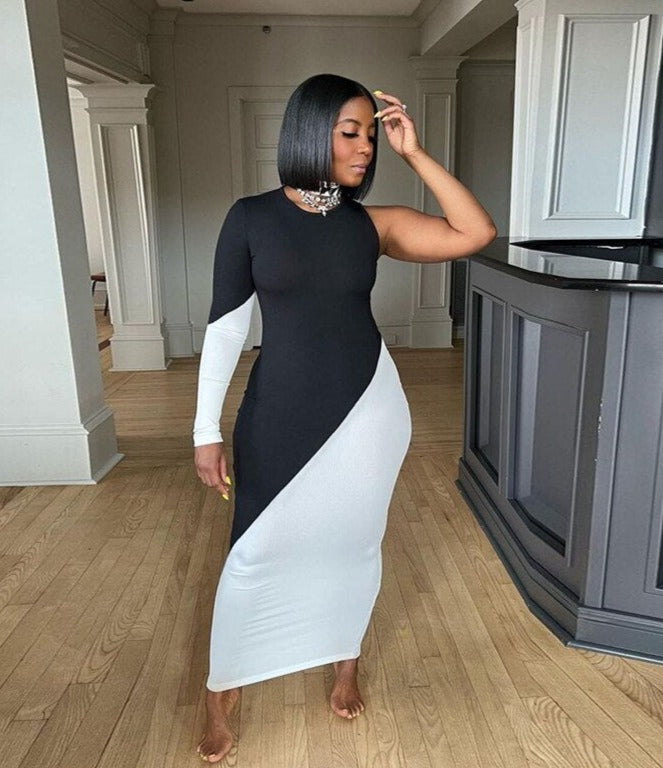 Dame Asymmetrisk Bodycon Maxikjole – Stil Med Én Skulder Til Aften Og Fest