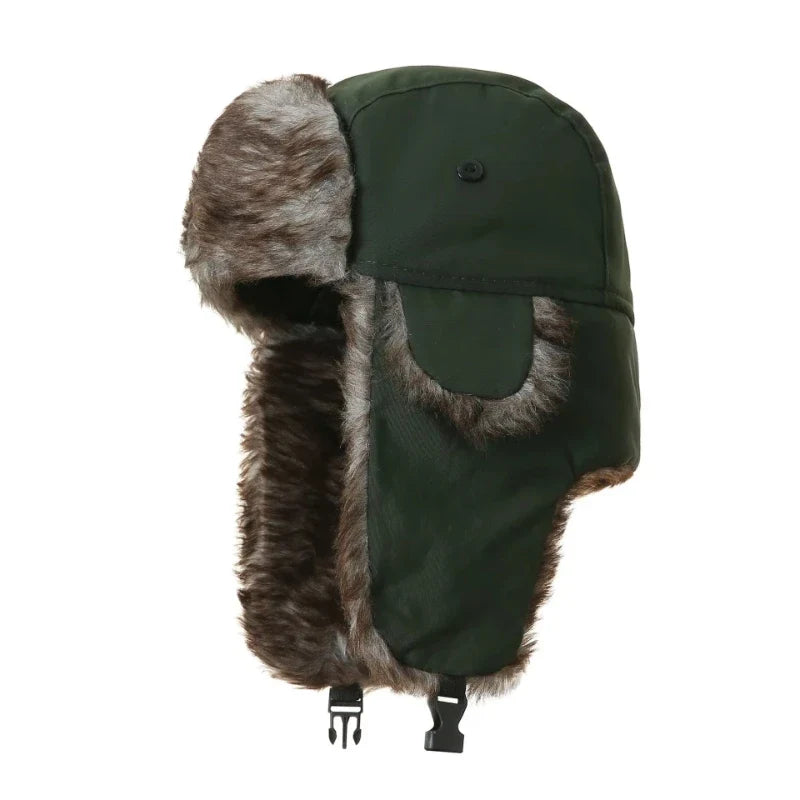 Pánská aviator trapper čepice z umělé kožešiny se zatepleným provedením, dlouhými klapkami na uši a páskem pod bradou – teplá zimní čepice do chladných dnů a na ven