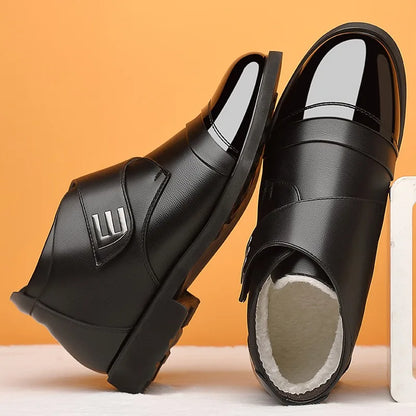 Męskie zimowe botki za kostkę z polarową podszewką i zapięciem na rzep – ciepłe botki w stylu smart casual na chłodne dni, do noszenia na co dzień i aktywności na świeżym powietrzu